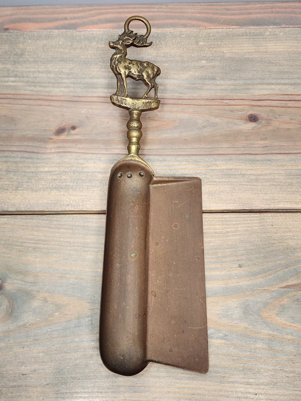 Antique English Brass Elk Stag Waiter Butler Bus Boy Table Hand Crumber Sweep